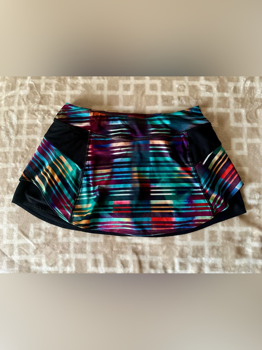 Athleta Multi-Stripe Active Skater Skort in Green Teal, Purple & Red